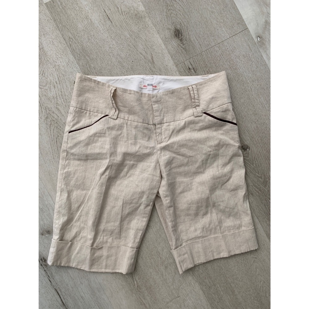 Alice + Olivia Oatmeal Linen Blend Cuffed Shorts Beige Low Rise 10